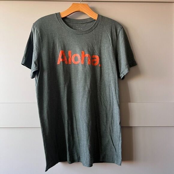 Aloha Modern Graphic Tee T-SHIRT Hawaii Men's Size Medium Green Orange Crewneck - Picture 1 of 7